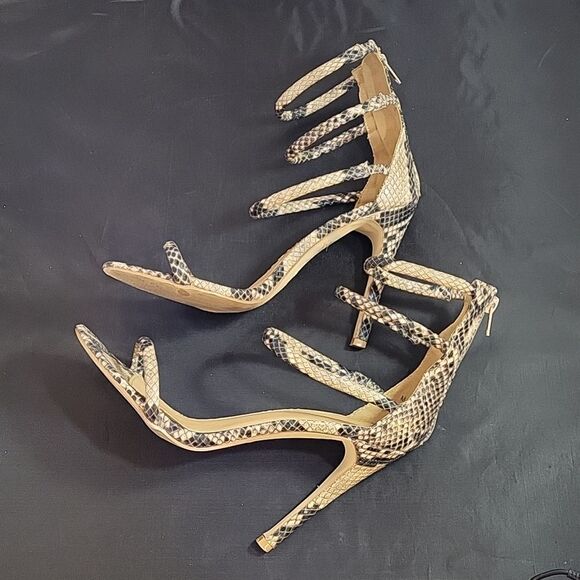 PRETTY LITTLE THING SNEAKER SKIN POINTED TOE 4-STRAP HIGH HEEL STILETTOS SANDAL - Picture 11 of 14